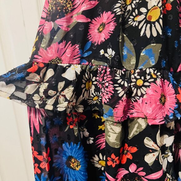 KoKo & Mason-Long Ruffled Floral Dress-Size X Small-Black/Pink Mix-Boho-Ruffles - Picture 11 of 16
